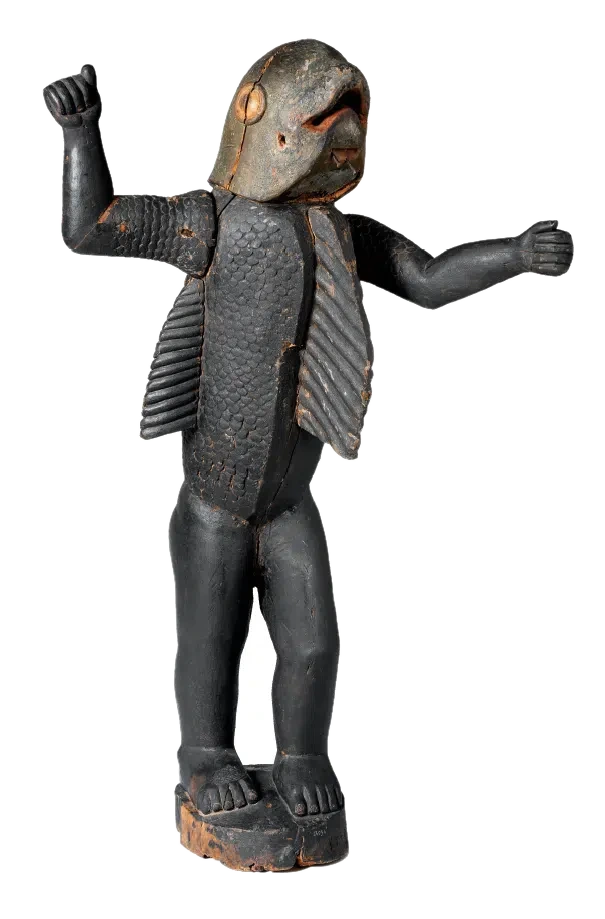 Statue royale mi-homme mi-requin du roi Béhanzin — Image d'illustration — ne représente pas l'objet historique décrit.